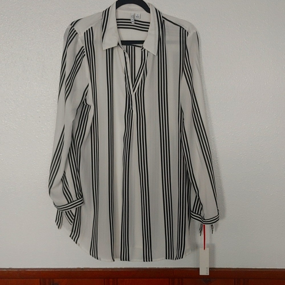 L long sleeve black and white striped shirt brand new